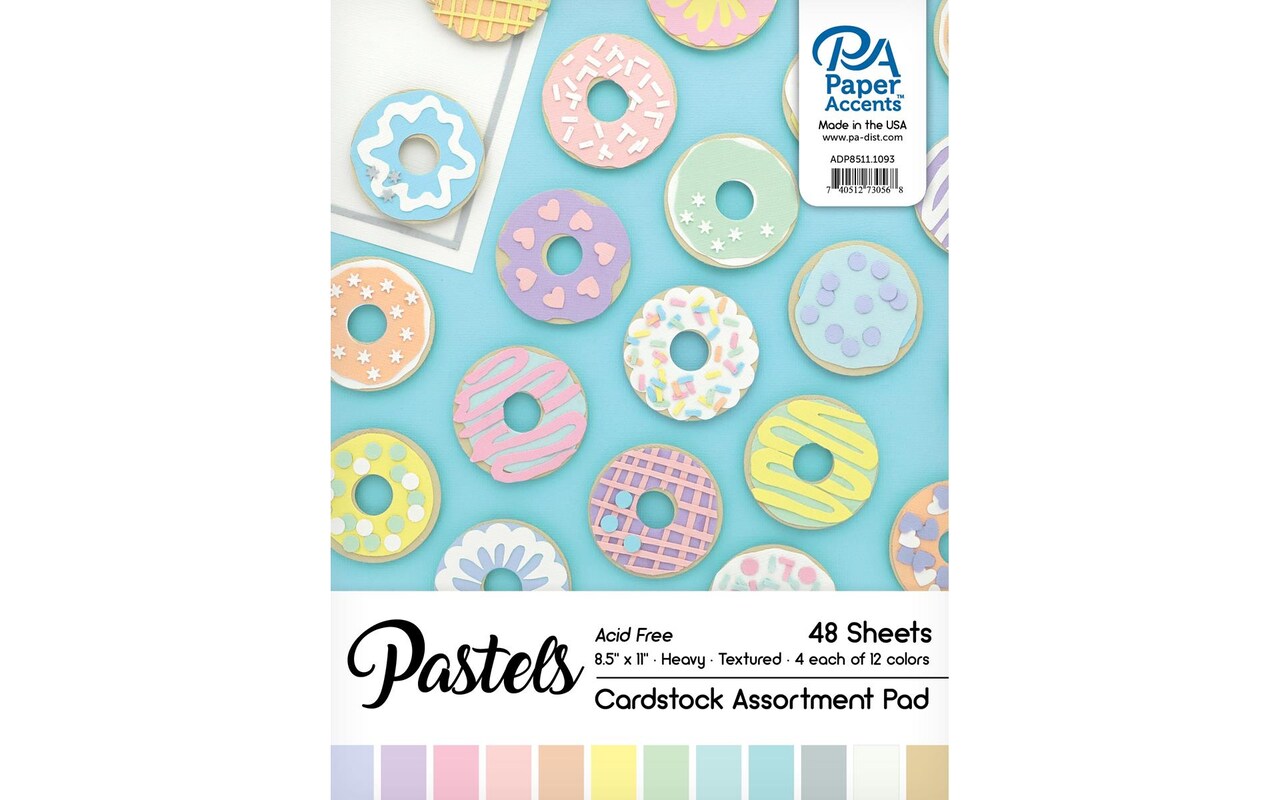 Accent Design Paper Accents Cardstock Pad, 8.5 x 11 Inches, Pastel Assortment, 48 Sheets, Heavyweight Textured Cardstock, Scrapbooking, Card Making, Craft Paper for DIY Projects